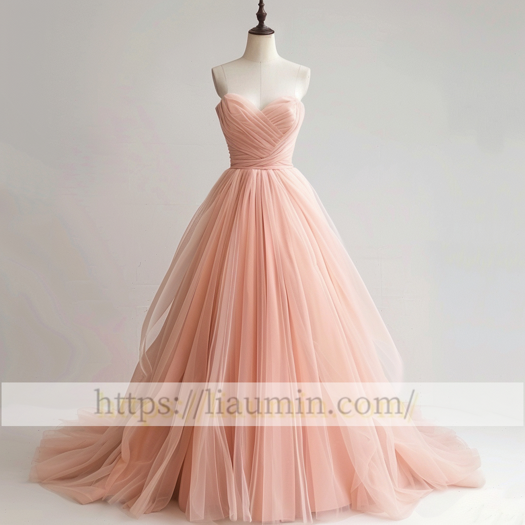 Pink Tulle Floor Length Evening Prom Lace Up Back Wedding Formal Princess Dress Hand Made W15-9.4
