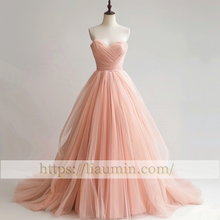 Load image into Gallery viewer, Pink Tulle Floor Length Evening Prom Lace Up Back Wedding Formal Princess Dress Hand Made W15-9.4

