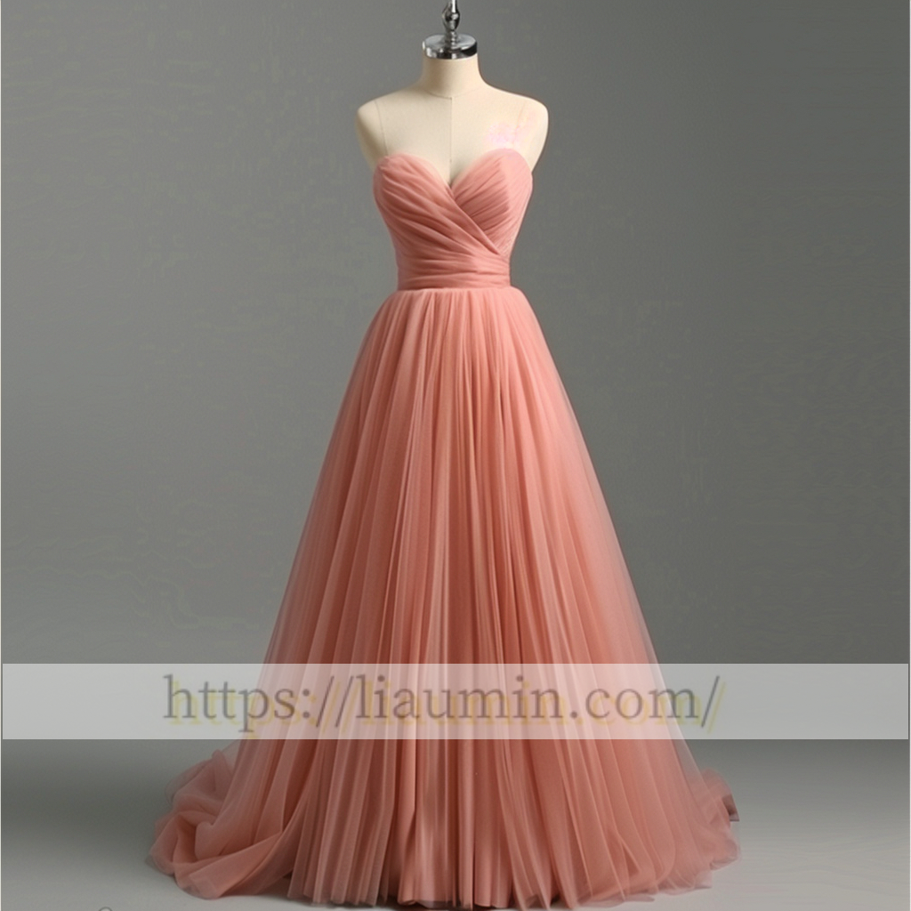 Pink Tulle Floor Length Evening Prom Lace Up Back Formal Princess Dress Hand Made W15-9.5