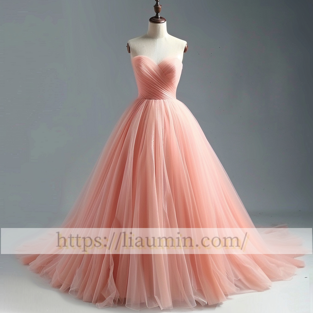 New Pink Tulle Floor Length Evening Prom Lace Up Back Formal Princess Dress Hand Made W15-9.6