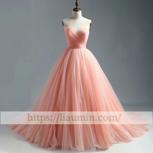 Load image into Gallery viewer, New Pink Tulle Floor Length Evening Prom Lace Up Back Formal Princess Dress Hand Made W15-9.6
