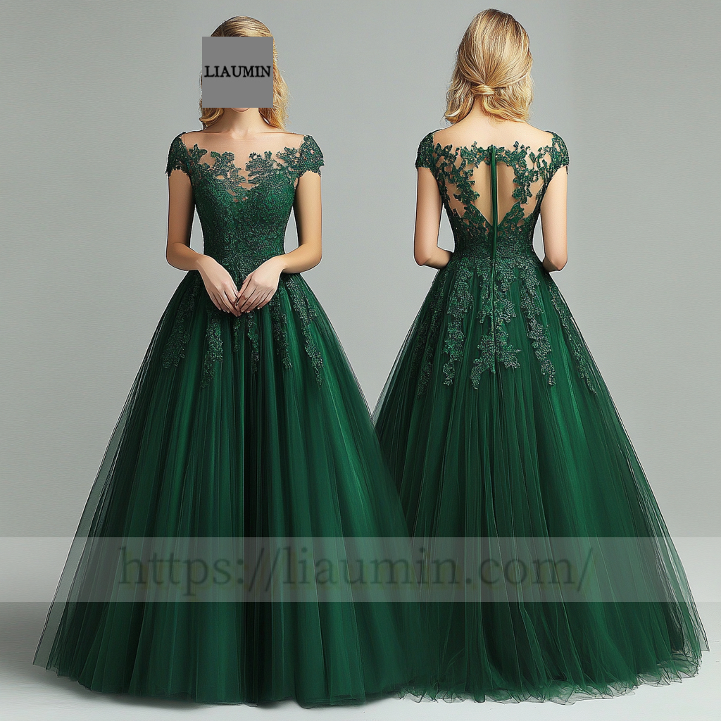 Custom Green Tulle With Lace Applique Wedding Evening Prom Formal Princess Dress C-9.7