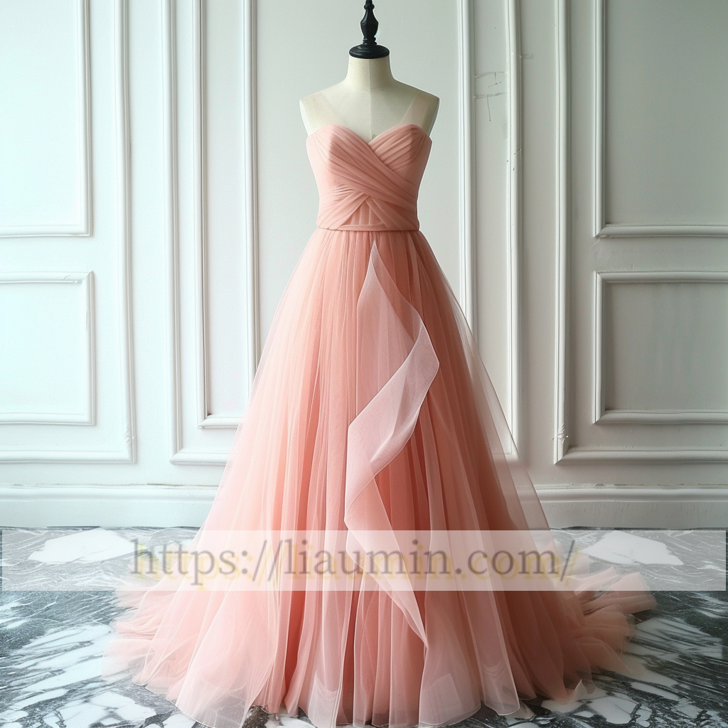 Pink Tulle Floor Length Evening Prom Lace Up Back Formal Princess Dress Hand Made W15-9.8