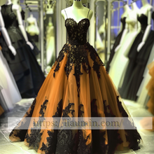 Load image into Gallery viewer, Black Lace Applique Strapless Full Length Ball Gown Evening Party Prom Princess Dress  W13-9
