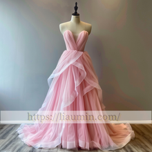 Load image into Gallery viewer, Pink Tulle Full Length Evening Prom Lace Up Back Formal Princess Dress Hand Made W15-9.9
