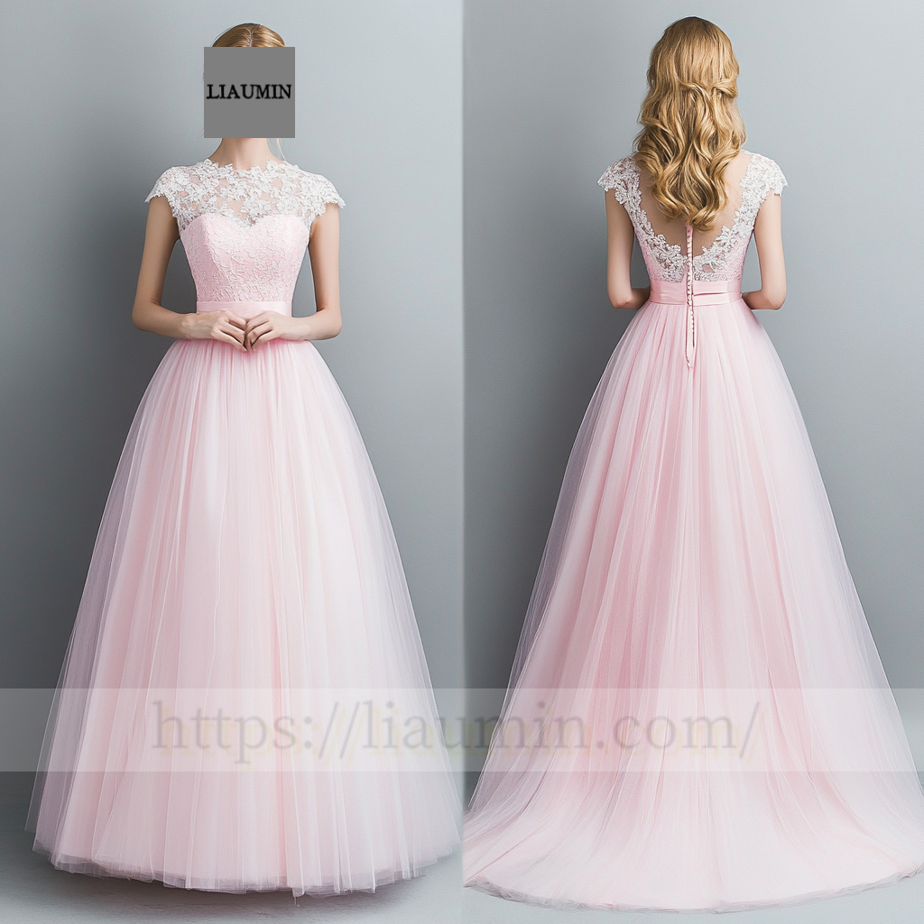 Custom Pink Tulle With Lace Applique Wedding Evening Prom Formal Princess Dress C-9.9